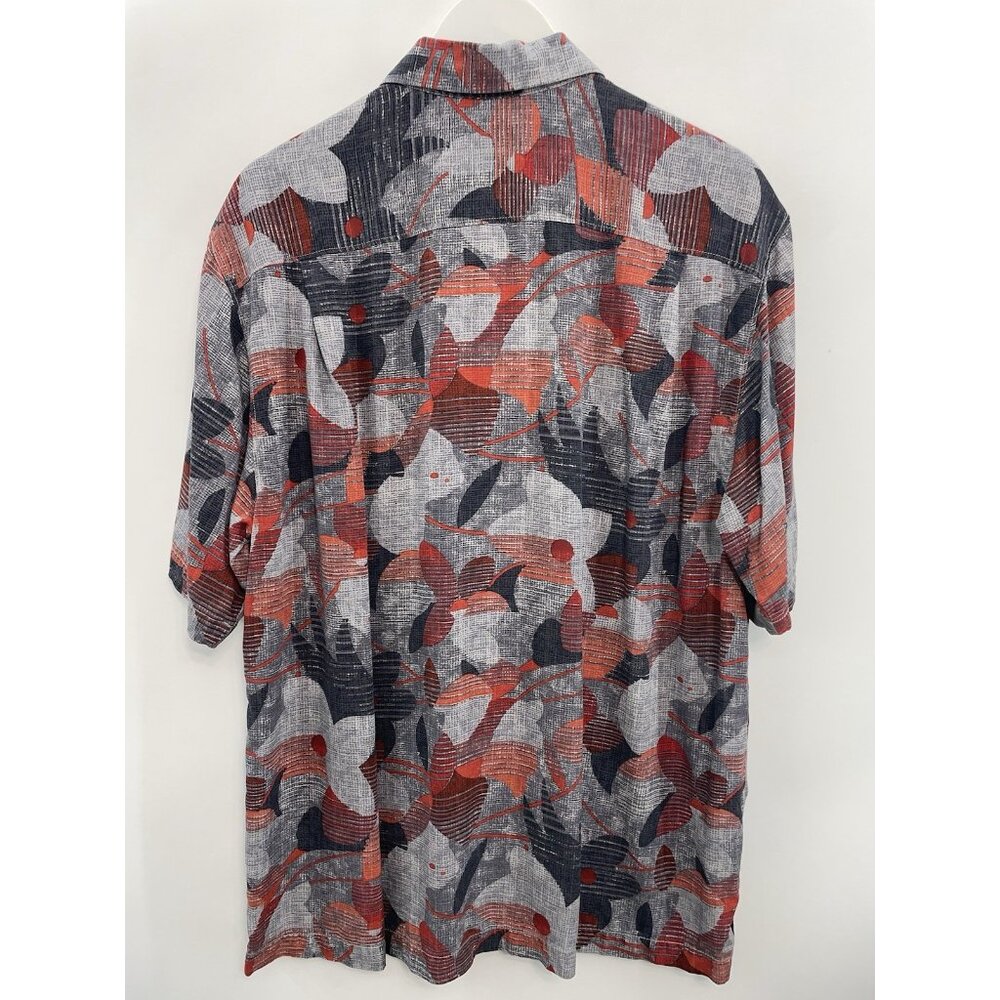 Tommy Bahama Silk Hawaiian Shirt Button Up Floral Beach Artsy Cruise Gray Red L - Picture 2 of 7